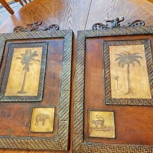 Pair Painted Embossed Metal Wall Hanging. 18" X 28"